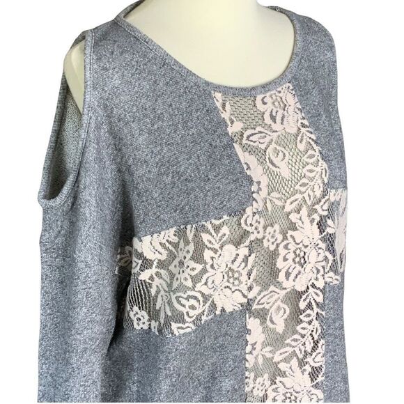 FOREVER 21 gray lace cold shoulder sweatshirt size M - Picture 2 of 11